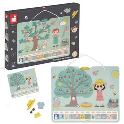 Janod - Calendario Estaciones Educativo Infantil de Madera 42 x 32 cm - Magnético - 125 Imanes - Aprender Tiempo y Estaciones - Versión en Inglés - A partir de 3 Años, J05464