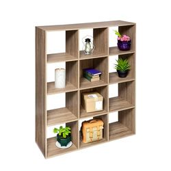 Avilia Boekenkast van natuurlijk eiken, 12 planken, verticaal wandrek, ruimtebesparende boekenkast, ruimteverdeler, elegant en eenvoudig te monteren