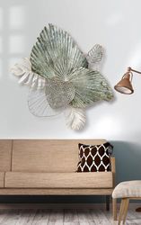 AlexandreHouse Wall Relief, Leaf, Metal, Green, PU 1, L. 8 cm, W. 65 cm, H. 75 cm