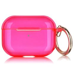 AirPods Pro Case Airpod, custodia trasparente per AirPods Pro Custodia di ricarica morbida TPU Airpod Pro 2019 con portachiavi Airpods 3 cover protettiva (rosa fluo)