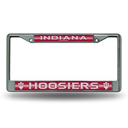 Rico Industries NCAA Bling Chrome License Plate Frame with Glitter Accent, Indiana Hoosiers,Team Color,6 x 12.25-inches