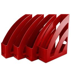 Waytex Set di 4 porte riviste A4 - Organizer verticale da ufficio, materiale plastico rigido, colore: Rosso