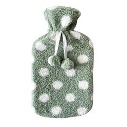 Bolsa de agua caliente 2L, color verde, uso para aliviar dolores, calentar camas y proporcionar confort térmico.