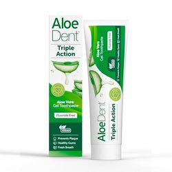 AloeDent Dentifricio Triplo Azione all’Aloe Vera Senza Fluoro, Azione Naturale, Vegano, Non testato sugli animali, Senza SLS, CoQ10, Gengive Sane, 100ml