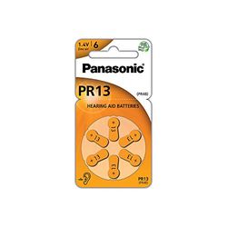 Panasonic PR13 Zinc Air batteries for hearing aids, type 13, 1.4V, hearing aid batteries, 6 in a pack, orange