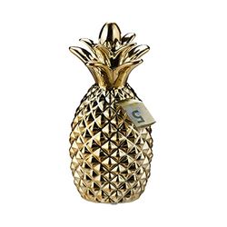 Relaxdays ananas sparbössa, keramisk spargris, sedlar och mynt, heminredning, present barn och vuxna, HxB 24 x 10,5 cm, guld