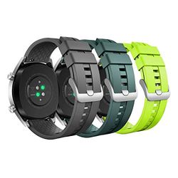MoKo 3 Pack Straps Compatible with Huawei Watch GT5/GT5 Pro 46mm/GT4 46mm/GT3/GT3 Pro/GT/GT2/GT2 Pro/GT2e/GT Runner/Huawei Watch 4/4 Pro/3/3 Pro, 22mm Soft Silicone Sport Band for Women Men, G/AG/L