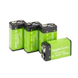 Amazon Basics - Pacote de 4 pilhas recarregáveis de 9 V NiMH, 200 mAh, recarregáveis até 1000 vezes, pré-carregadas