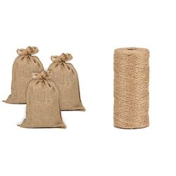 Lot 3 Sacs Toile de Jute, 42 x 70 cm, 220 gr/m2, 15kg -La Cordeline ACJN4270-L3 Naturel & Ficelle Jute Naturel Ø1.5mm ±100m pour Le Jardinage, Bricolage, activités manuelles BJN100