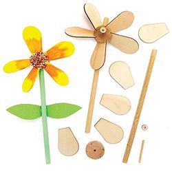 Baker Ross Flower Wooden Windmills - Pack of 5, Easter Crafts, Craft For Kids (FE575)