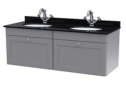 nuie CLC294BR2 Classique Wall Hung 2 Drawer Unit & 1 Tap Hole Double Marble Top with Round Basin, 1200mm, Satin Grey/Black