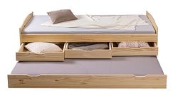 Inter Link Letto a scomparsa Letto con contenitore Letto a cassetti Panca letto 2 letti 90x200 cm 3 cassetti contenitore Legno massiccio Con rete a doghe Senza materasso Naturale Marinella 90x200 cm