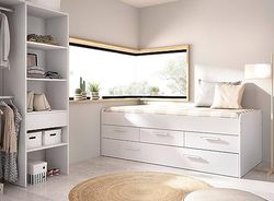 Dmora - Lit Enfant Alben, Structure avec deuxième lit gigogne, Lit Simple pour Chambre à Coucher avec tiroirs 3, 194x95h68 cm, Blanc