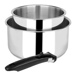 Sitram ARPEGE 715071 Set of 2 Saucepans Stainless Steel Diameter 16-20 cm Range - PFOA-Free Non-Stick Inner Coating + Removable Handle - Suitable for All Heat Sources Including Induction