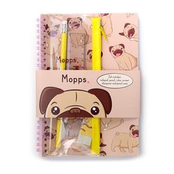 Puckator Ensemble Papeterie 6 pièces Bloc-Note & Trousse Mopps Chien