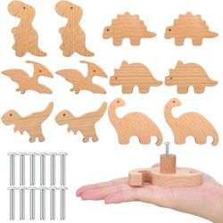 Qunclay Lot de 12 boutons d'armoire en bois en forme d’animaux marins et de la forêt, boutons décoratifs de commode en bois avec vis, poignée de tiroir de chambre d'enfant pour la décoration,