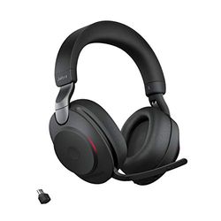 Jabra Evolve2 85 trådlöst headset med laddningsstation - Bullerdämpande UC-certifierade stereohörlurar med lång batteritid - USB-C Bluetooth-adapter - svart