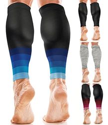 aZengear Calf Compression Sleeves for Men & Women - Shin Splint and Calf Support Brace - Compression Calf Guards - Leg Sleeves for Torn Muscle Cramps (S-M, Black w/Blue)