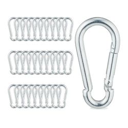 Relaxdays Karabijnhaak, set van 30, met kliksluiting, sleutelhanger, camping, 5 cm, ijzer, karabijnhaak, zilver