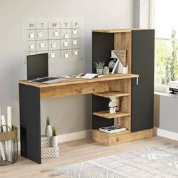 Dmora - Bureau Ancha, Pupitre Polyvalent, Table de Bureau pour PC, Plan de Travail, 152x40h120 cm, Chêne et Noir