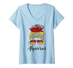 Mujer Algeciras Girl, Bandera España España Camiseta Cuello V