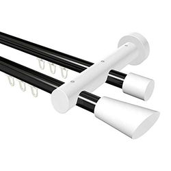 Flairdeco Tringle à Rideaux à 2 Voies en Aluminium et Bois Noir/Blanc laqué Ø 20 mm 120 cm
