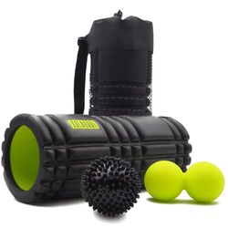 KALAHARI Foam Roller SET, 3 in 1 più Ebook esercizi in italiano - Rullo in schiuma, Palla Doppia, Riccio e comoda Borsa - Terapia Trigger Point e Massaggio Miofasciale