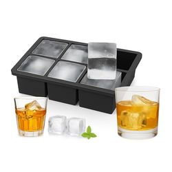 Relaxdays Cubos molde, reutilizável, XXL, bandeja de silicone, gelo 5 cm, 6 cubos individuais, preto, 16,5 x 11 x 16,5 cm