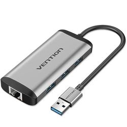 HUB - hub de 4 Puertos USB 3.0, Incluye 3 Puertos USB y RJ45, Cable de 0.15 m, Color Gris, Ideal para Conexiones rápidas y eficientes.*