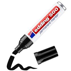 edding 500 permanent marker - zwart - 1 stift - beitelpunt 2-7 mm - watervast, sneldrogend - wrijfvast - voor karton, kunststof, hout, metaal, glas