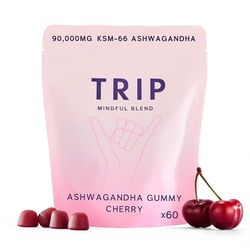 TRIP Ashwagandha Gummies, Cherry, High Strength, 90,000MG KSM-66 Ashwagandha per Pack (60 Gummies), with Vitamin B6, B12 & D2 – Stress & Calm, Mood & Sleep, Vegan & Sugar-Free