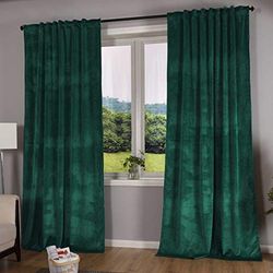 Gardinenbox Milano 20357 Lot de 2 Rideaux occultants en Velours Opaques à Passants Passage Tunnel Blackout - avec Bande à Repasser - Peut être raccourcie - Vert - 235 x 135 cm