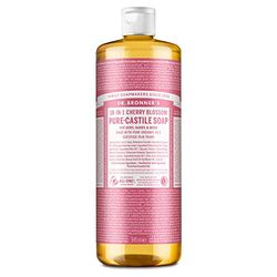 Dr Bronner's Cherry Blossom Pure Castile Liquid Soap, Made with Non-GMO Ingredients, Used for Face, Body, Hair, Laundry, Pets and Dishes, Certified Fair Trade & Vegan Friendly, 945ml Recycled Bottle