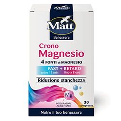 Matt, Crono Magnesio, Integratore Alimentare con 4 Fonti di Magnesio, Doppia Azione Fast e Retard, Contribuisce alla Riduzione della Stanchezza, Confezione da 30 Compresse