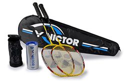 VICTOR Set de Badminton, 2X AL-2200 / Sac de Raquette / 3X Nylonball, Jaune/Argent/Rouge Adulte Unisexe, 67.5 cm