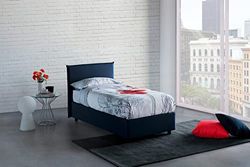 Talamo Italia Letto contenitore Singolo Anna, Made in Italy, Letto con rivestimento in tessuto, Apertura frontale, con materasso cm 90x190 incluso, Blu