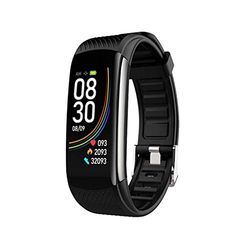 CGGA Blodtryck sportklocka hjärtfrekvens sömn träning stegräknare Bluetooth smart armband C6T armband temperaturövervakning kropp (färg: svart)