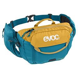 EVOC HIP PACK 3l Hip Bag Midjeväska (3l kapacitet, AIRFLOW CONTACT SYSTEM, justerbart höftbälte, VENTI FLAP-system), Clay Yellow/Ocean