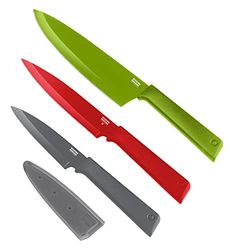 KUHN RIKON 3-Piece Essential Knife Set, Multicolour, Green, Red & Graphite