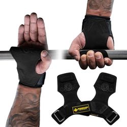 MANUEKLEAR - Cinghie da palestra per sollevamento pesi, doppie cinghie di sollevamento in pelle per uomini con cuscinetto per il polso, polsiere per sollevamento pesi