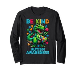 Autism Awareness Month Love Puzzle Dinosaur Be Kind Maglia a Manica