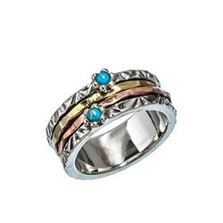 Kanika Jewelry Trove Sleeping Beauty Turquoise Vintage Style Sterling Silver Jewelry Spinner Ring, Anelli di meditazione d'argento