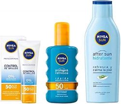 NIVEA SUN crema solar facial FP50 + Protege & Refresca Spray Solar FP50 + After Sun Loción Hidratante