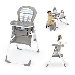 Ingenuity, Proper Positioner Create Up! Hoge stoel, inklapbaar, met 9 functies, multifunctioneel bureau en toren, opbergtassen, Soulful Skies, 0 maanden - 5 jaar