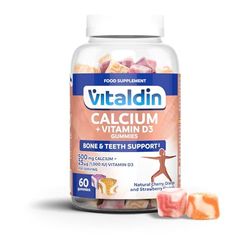 VITALDIN Calcium + Vitamine D3 Gummies – 500 mg Calcium & 1.000 IU Vitamine D par dose – 60 gommes (pour 1 mois) Goût de fruits – Renforce les Os et les Dents – Sans Gluten – pour Enfants et Adultes