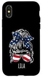 Lila Messy Hair Bun with USA Ribbon Sunglasses Designs Case for iPhone X/XS