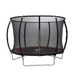 Dunlop trampoline 14FT - 427 x 80 cm - tuintrampoline met veiligheidsnet 250 cm - incl. trampoline randafdekking, trampoline veren, poten en bevestigingsmateriaal - max. 150 kg - zwart/rood