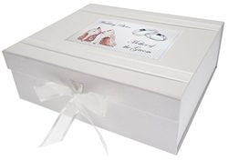 White Cotton Cards – Caja de Recuerdo de día, Madre del Novio Grande, Zapatos y diseño de Anillos de Boda, Junta, Color Blanco, 27,2 x 32 x 11 cm