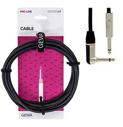 GEWA Câble d'instrument Mono Pro Line 3m, noir, jack mono 6,3 mm - jack mono coudé 6,3 mm, 190520