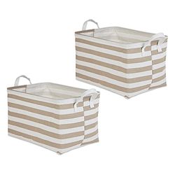 DII Laundry Storage Collection, PE Coated Collapsible Bin with Handles, Stone Stripe, Extra-Large Set, 12.5x17.5x10.5"